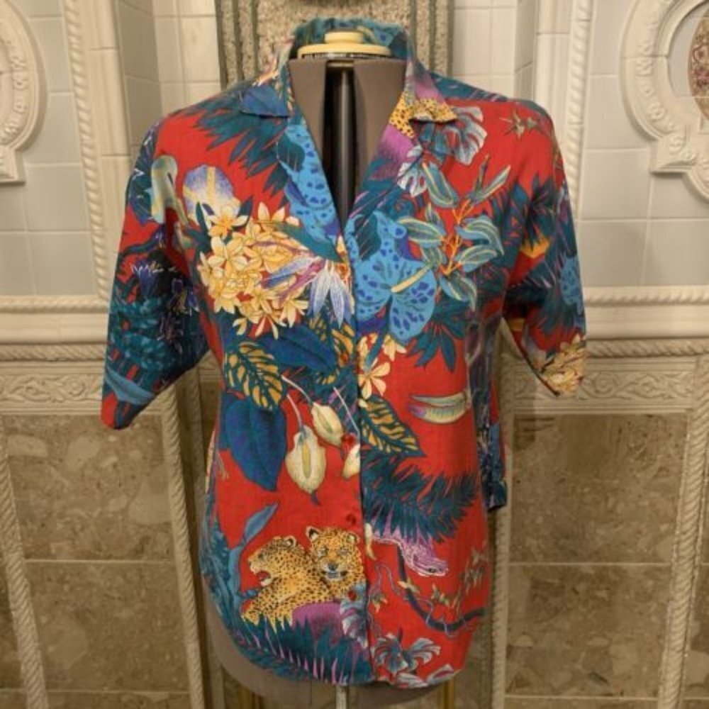 Caribou. Size 14. Aloha Hawaiian Short Sleeve Shirt. Cotton Blend. B84.